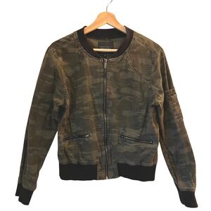 Sanctuary Green Camo Bomber Jacket Military Zipper Pockets Women's M